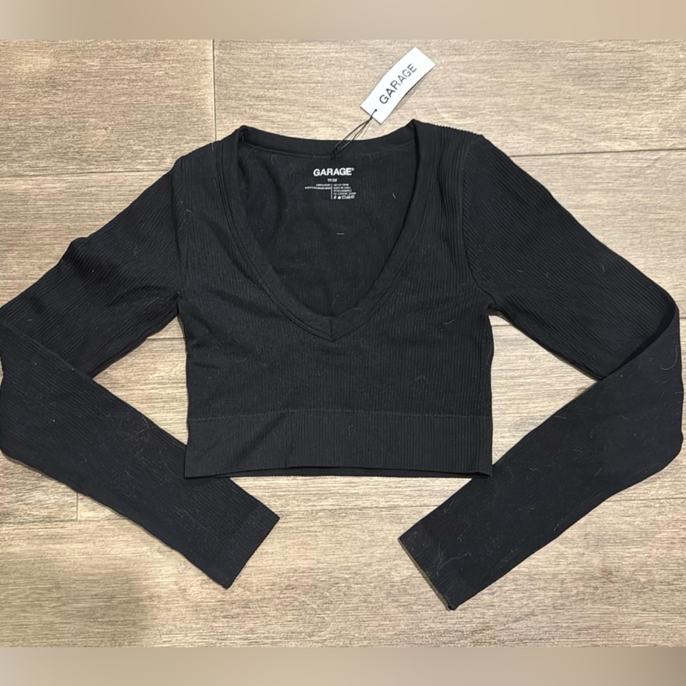 Black XS Garage Long sleeve ribbed crop top